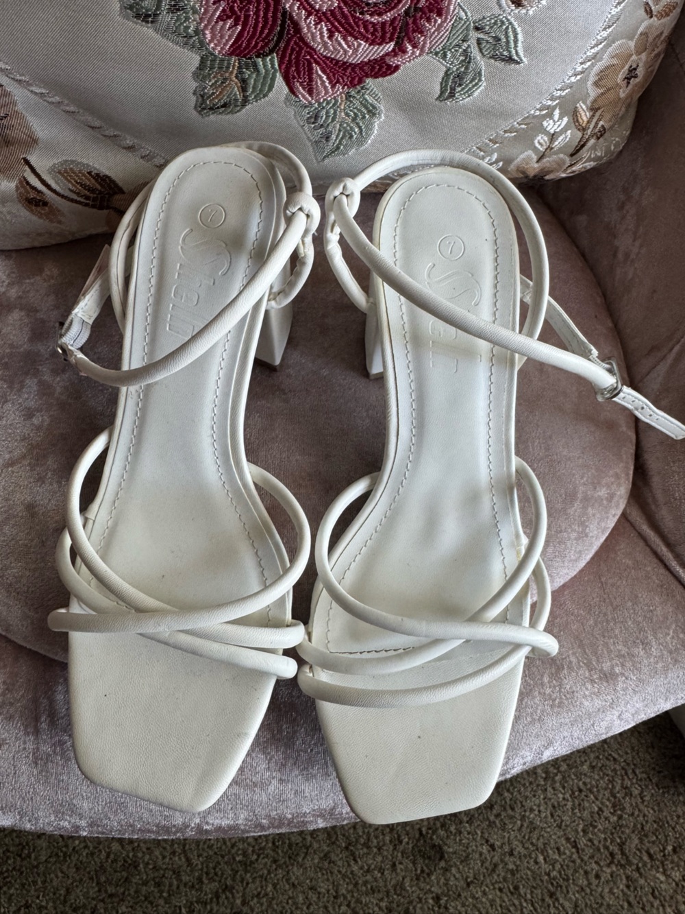 SHEIN White Strappy Square-Toe Heeled Sandals